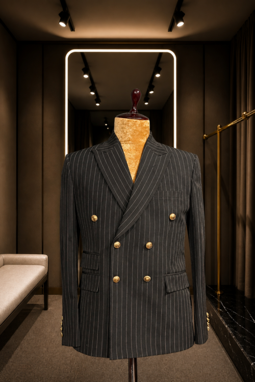 Midnight Regent Pinstripe Double-Breasted Blazer