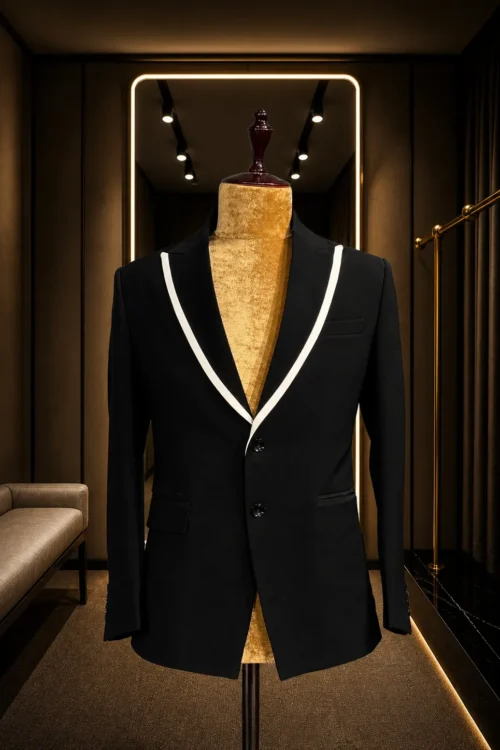 Black Contrast Shawl Lapel Blazer