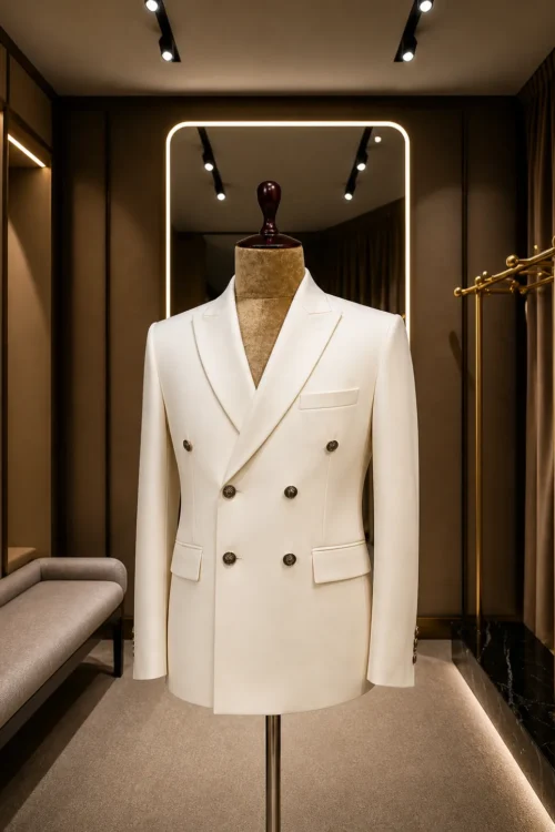 Ivory Double-Breasted Formal Blazer