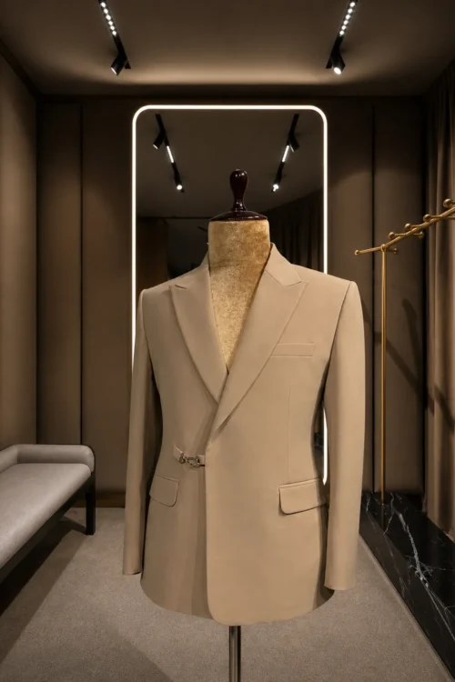 Beige Metal Hook Formal Blazer