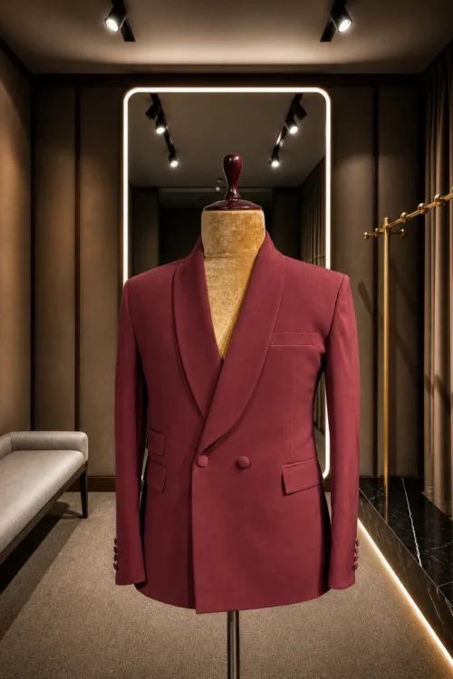 Maroon Double-Breasted Formal Blazer