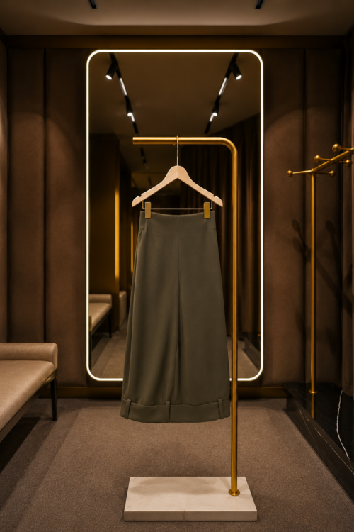 Olive Green Wide-Leg Trousers