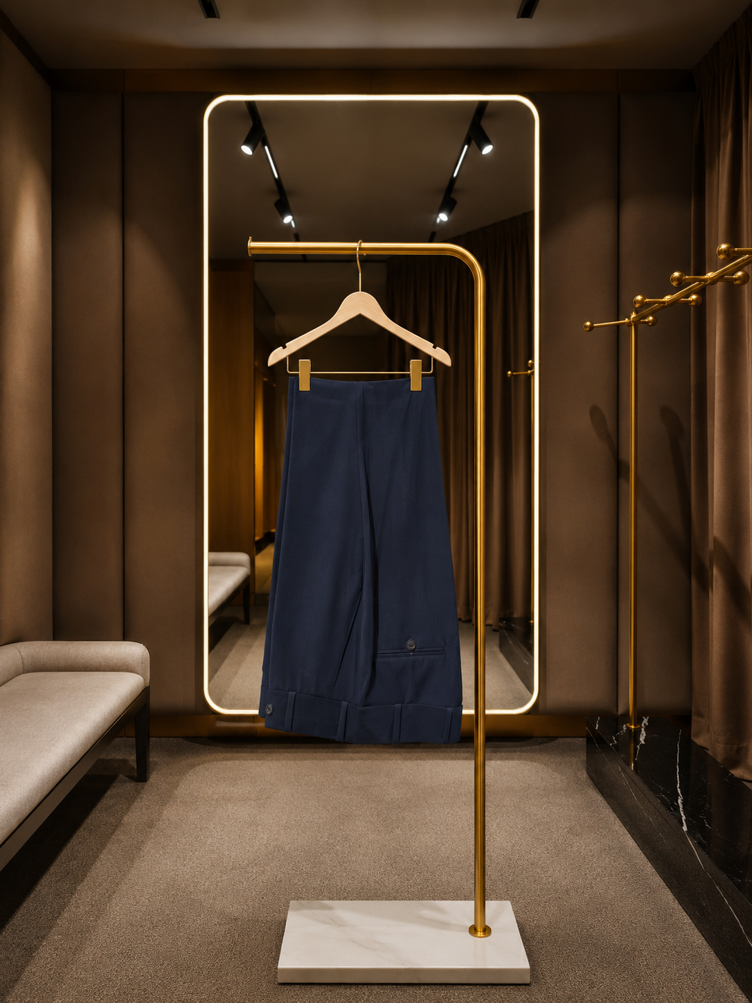 Navy Blue Tailored Cuff Trousers