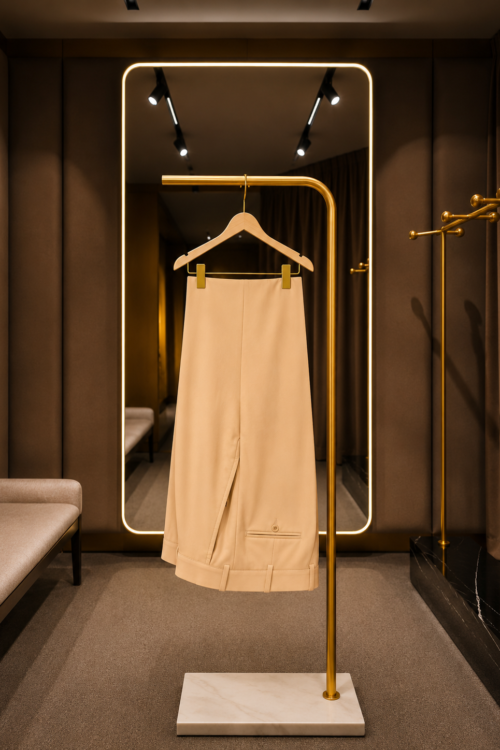 Champagne Beige Slit-Hem Trousers