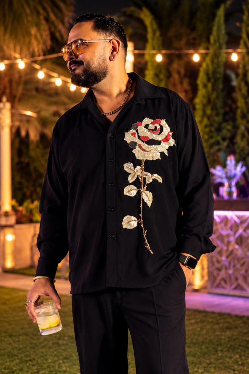 Black Statement Rose Embellished Shirt